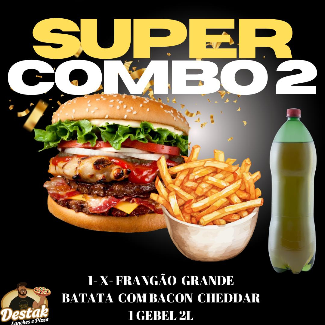 X FRANGÃO GRANDE, BATATA CHEDDAR E BACON, GEBEL 2L