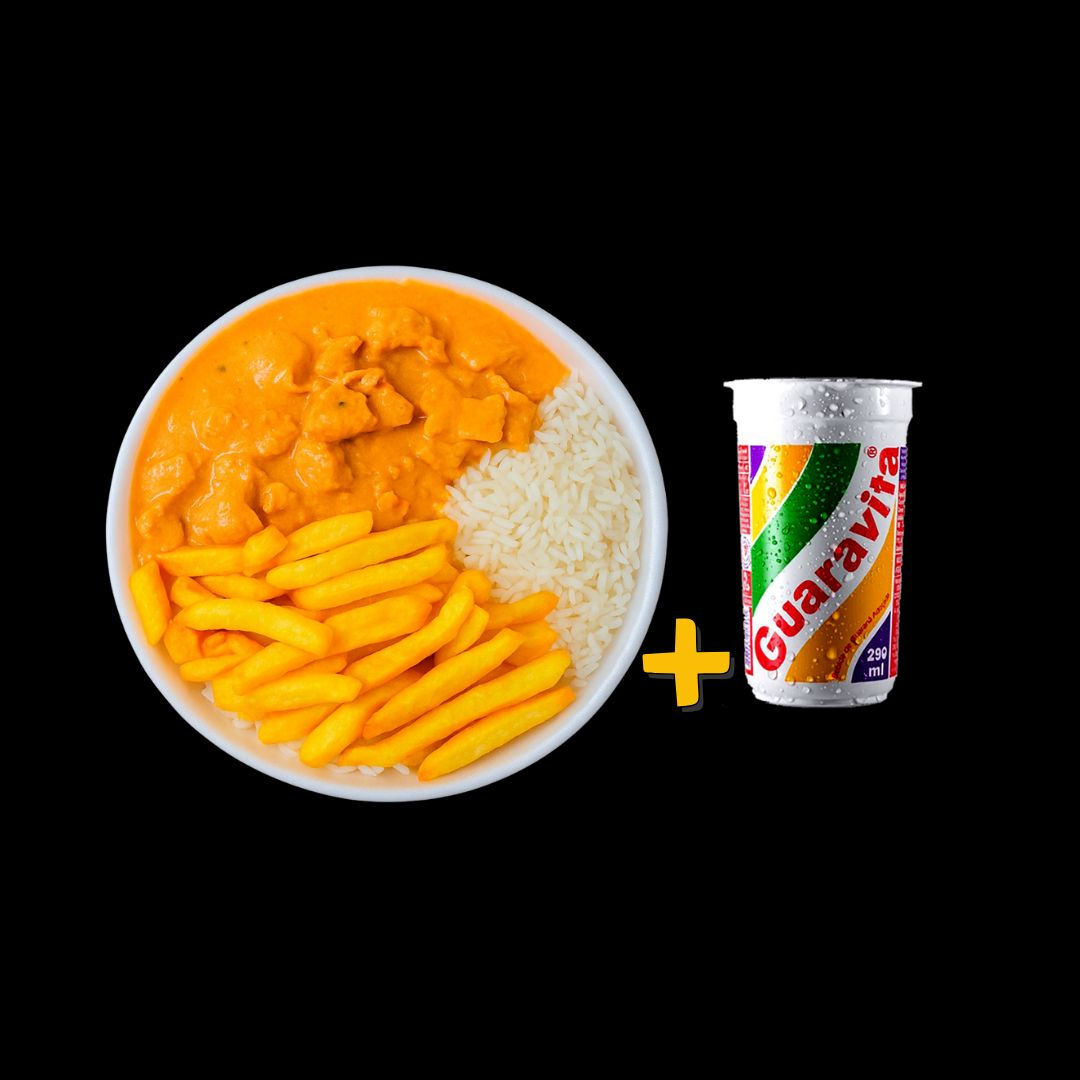 Arroz , strogonoff de frango , fritas