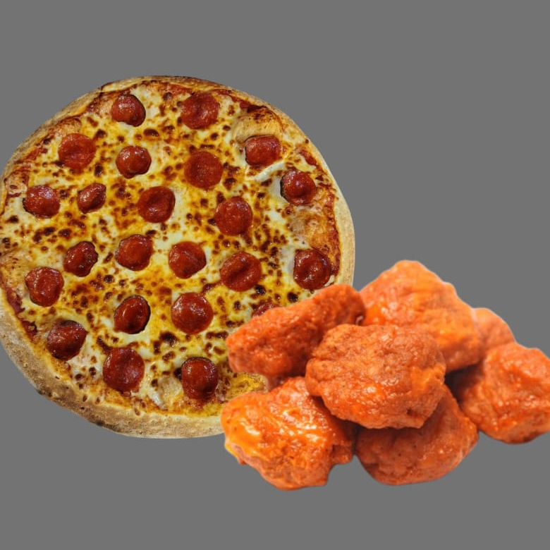 8 BONELESS Y PIZZA GRANDE DE PEPERONI 14"