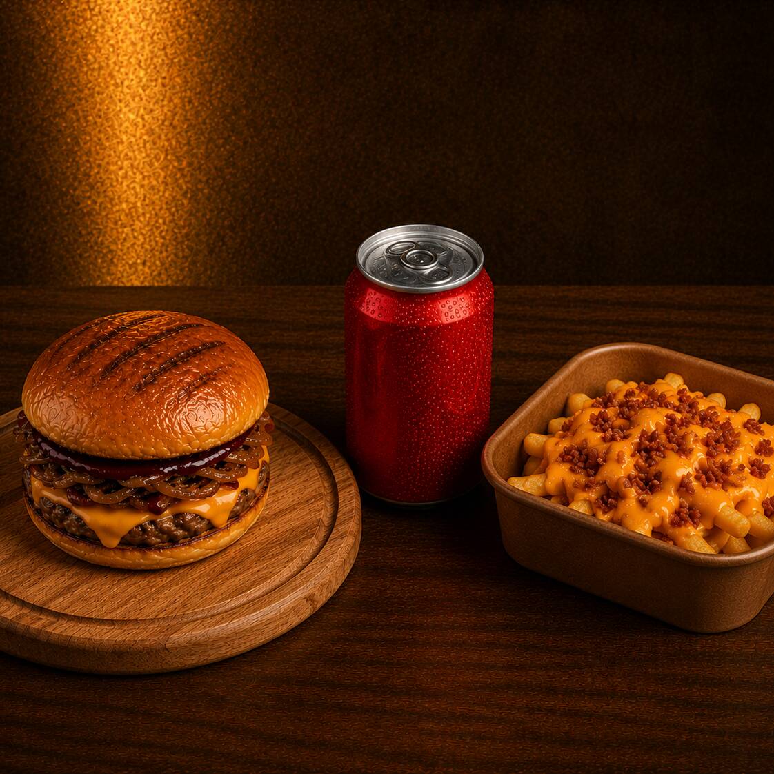 1 BURGUER ARTESANAL + 1 BATATA P COM MOLHO CHEDDAR E FAROFA DE BACON + 1 REFRE EM LATA
OBS: ENVIAR NA OBSERVAÇÃO SE SERÁ UM CHEDDAR BUGUER ARTERSANAL OU BURGUER CLASSIC ARTERSANALA