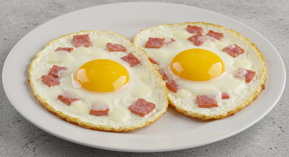 Huevos fritos con jamon y queso.