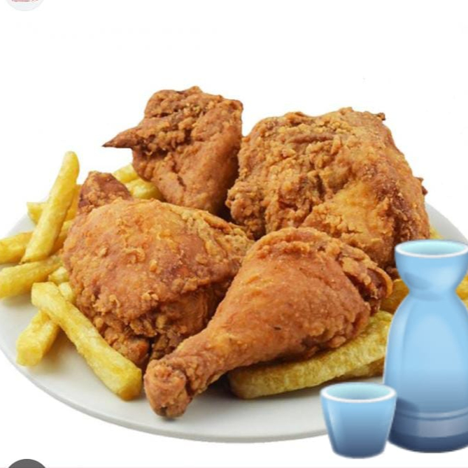 1/2 pollo papas ensalada y maracuyá.