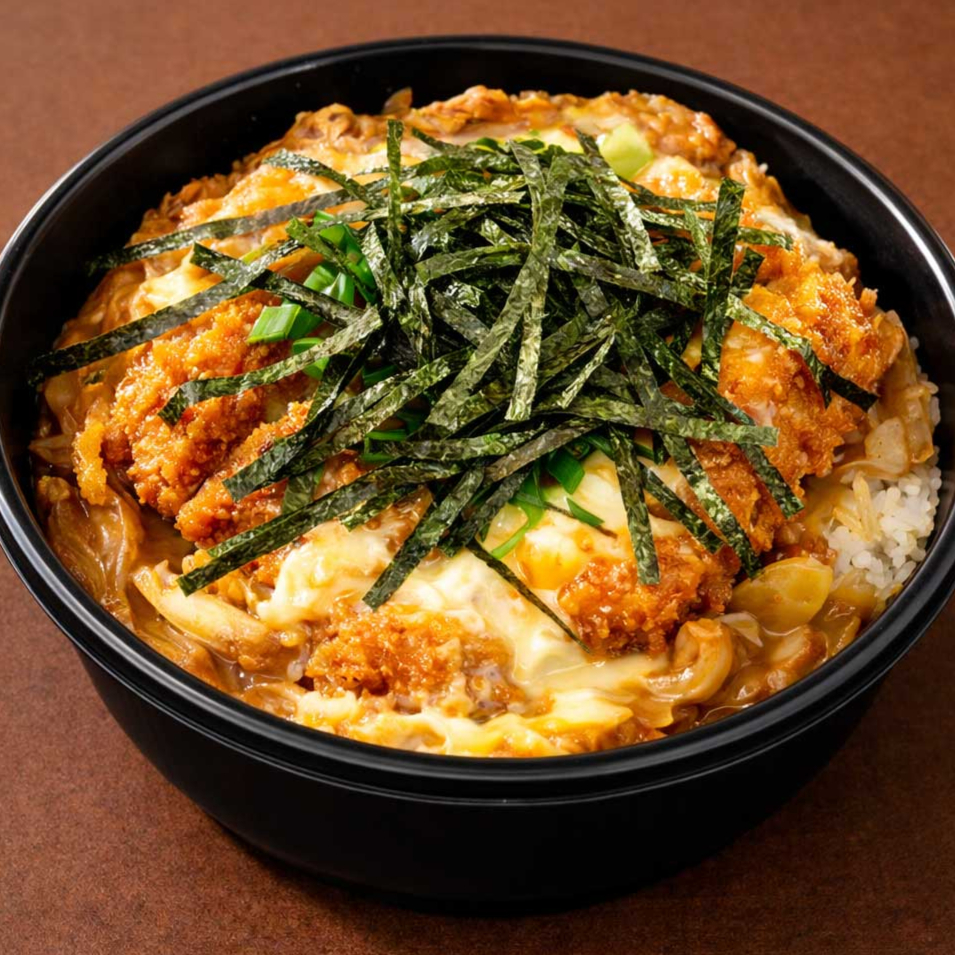 Este prato consiste em contra filé empanado refogado em cebola, ovo e molho especial. Este refogado vai sobre uma porção de arroz japonês (gohan). Porção para uma pessoa.