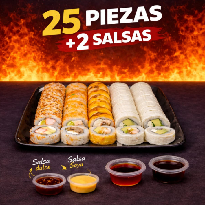 25 Piezas Mixtas + 2 Salsas Dulces