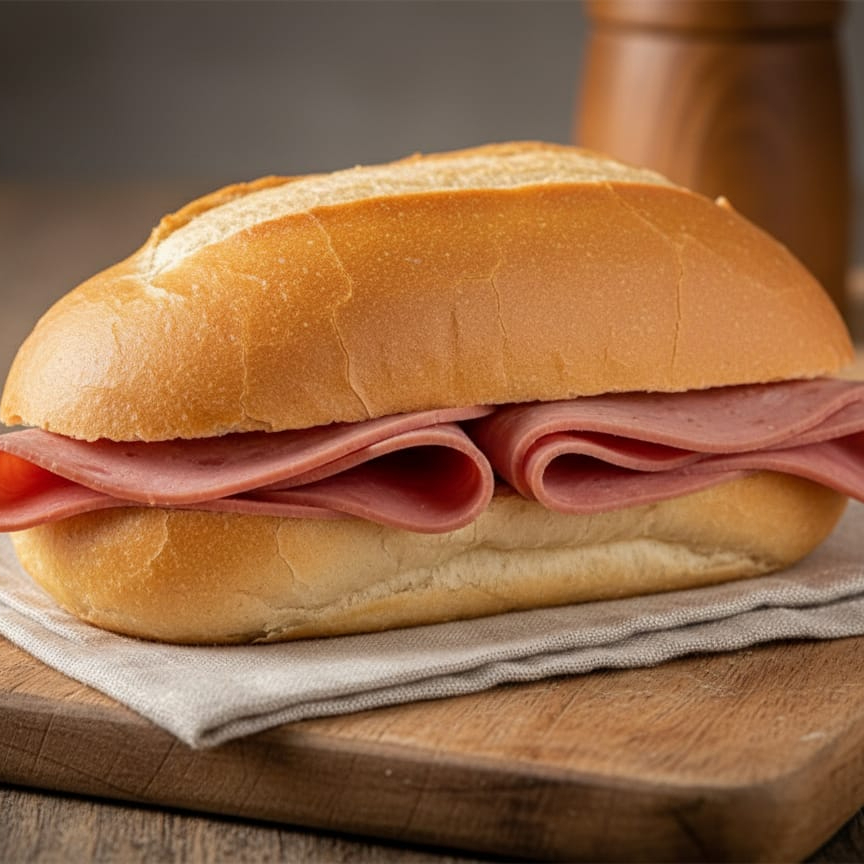 Pão com 2 fatias mortadela comum.