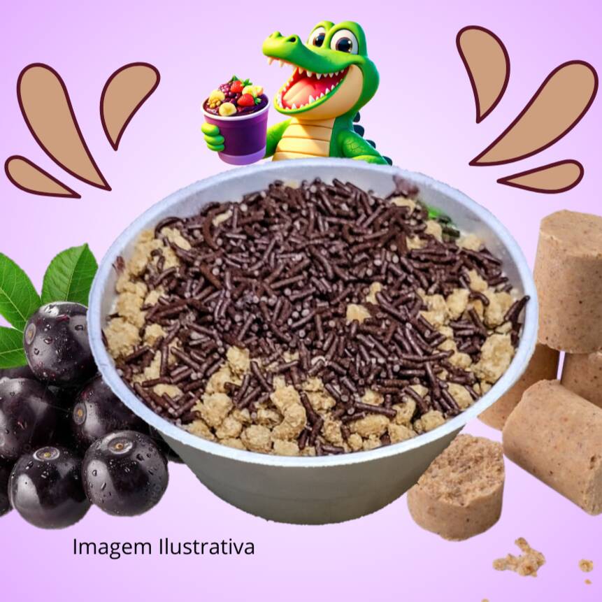 Acompanha no pote de Isopor: Banana, Leite em Pó, Cobertura, Paçoca e Granulado ou Amendoim