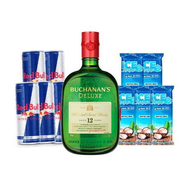 1 BUCHANAN´S 1L
5 RED BULL TRADICIONAL 269ml GELADO
5 ICE STONE COCO