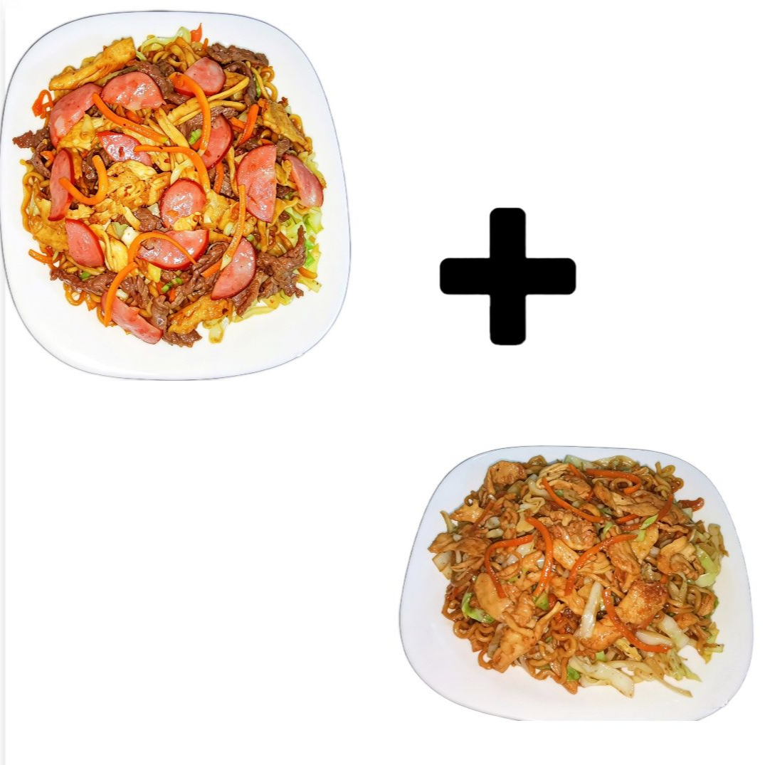 Macarrão, Frango, Calabresa, Carne, Cebola, Cenoura, Repolho ,Alho picado, Molho de soja