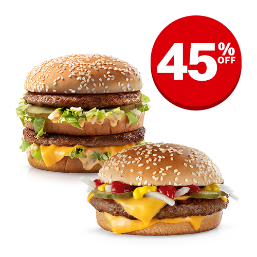 Escolha 2 sanduíches entre as opções. Bigmac, Quarteirão com Queijo, McChicken, Cheddar e outros...