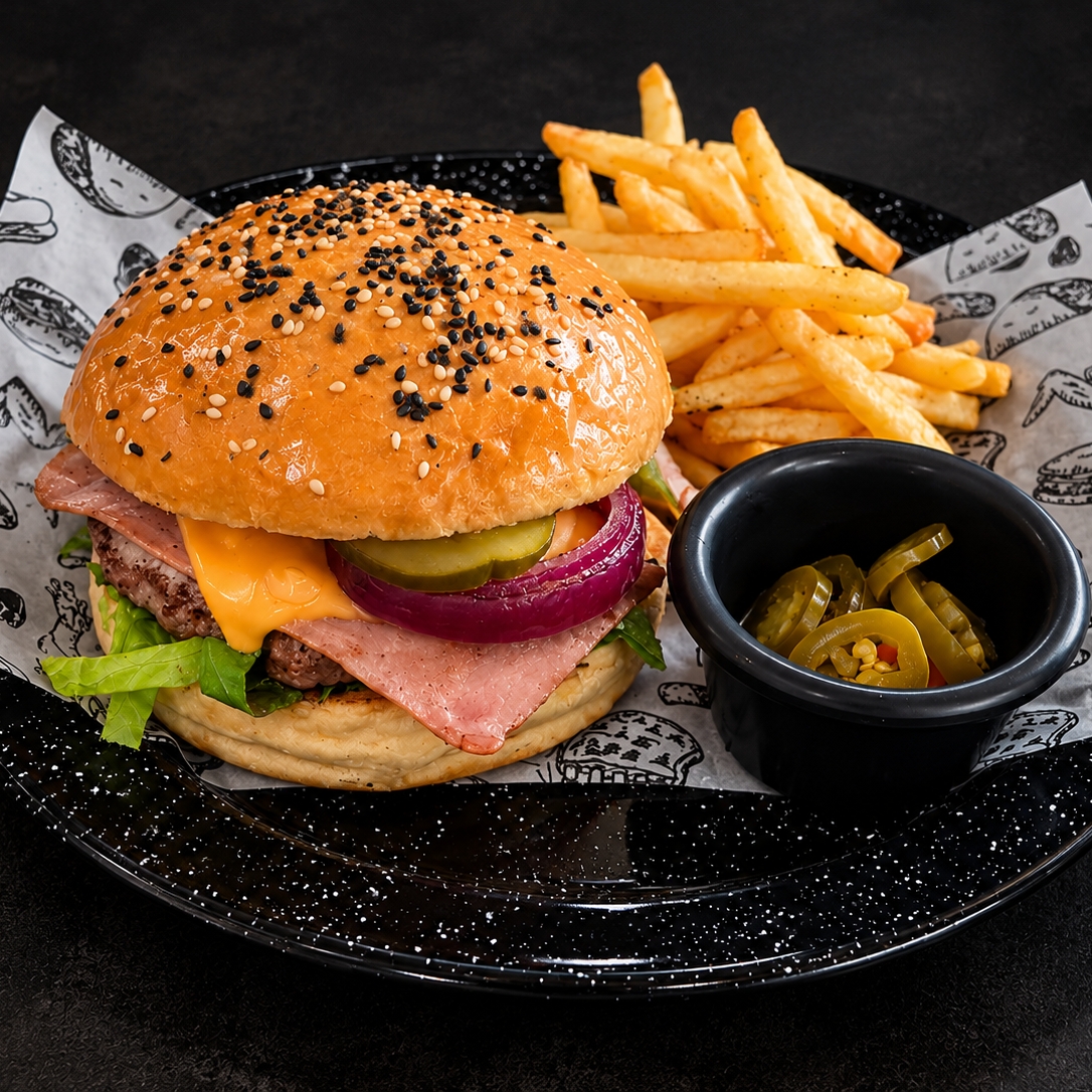 Hamburguesa con Jamón y Queso