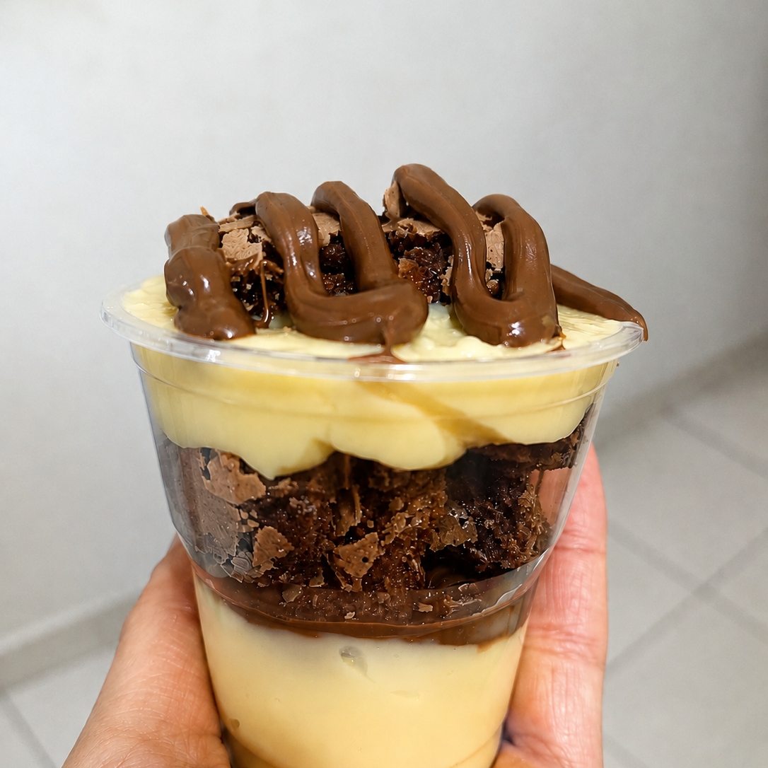 Delicioso recheio cremoso de Ninho com pedaços de Brownie macio e finalizado com a renomada Nutella (original ) copo de 150ml