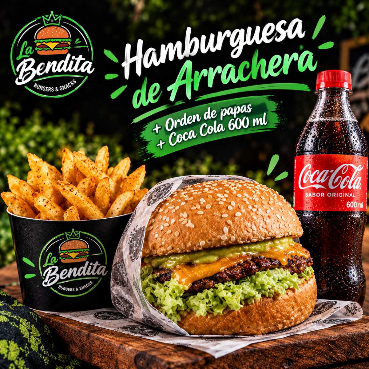 "Combo La Bendita 1" - Hamburguesa de Arrachera