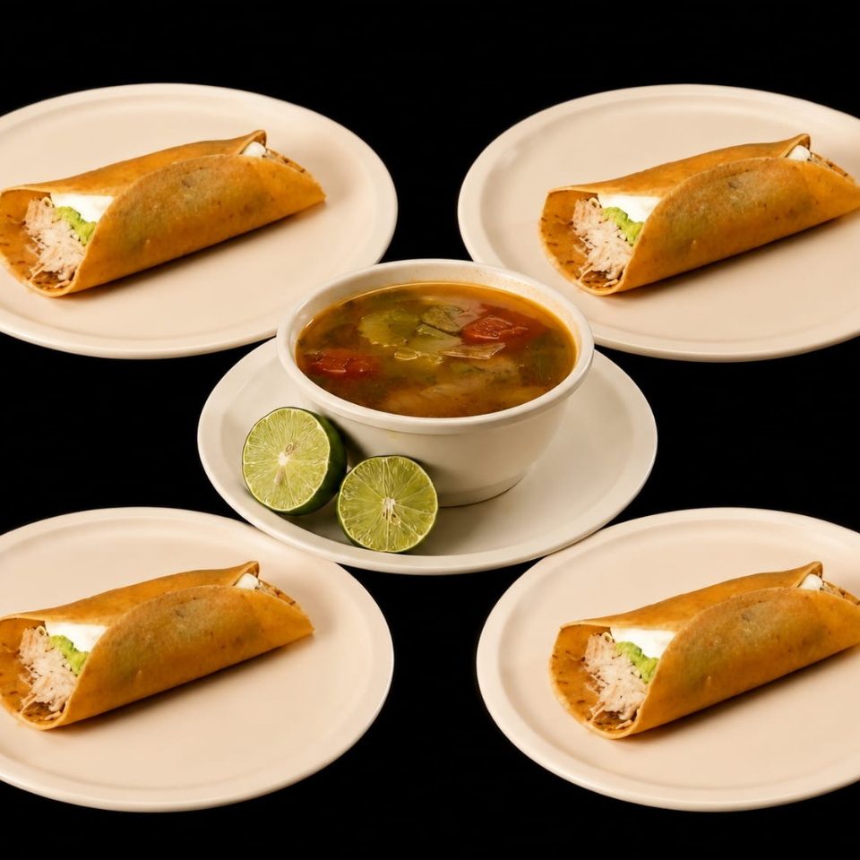 4 Tacos Especiales + Consomé Lt