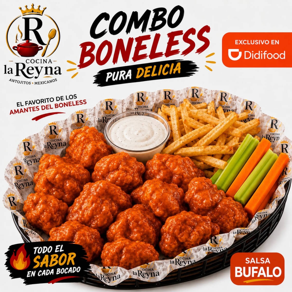 Combo Boneless Búfalo 450g + Papas y Ranch