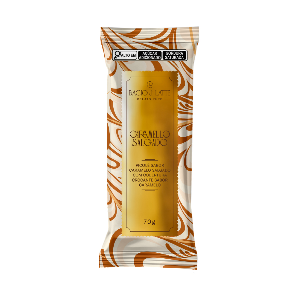 Gelato cremoso de caramelo salgado com um toque de flor de sal e uma deliciosa cobertura de caramelo com flocos crocantes de caramelo salgado!