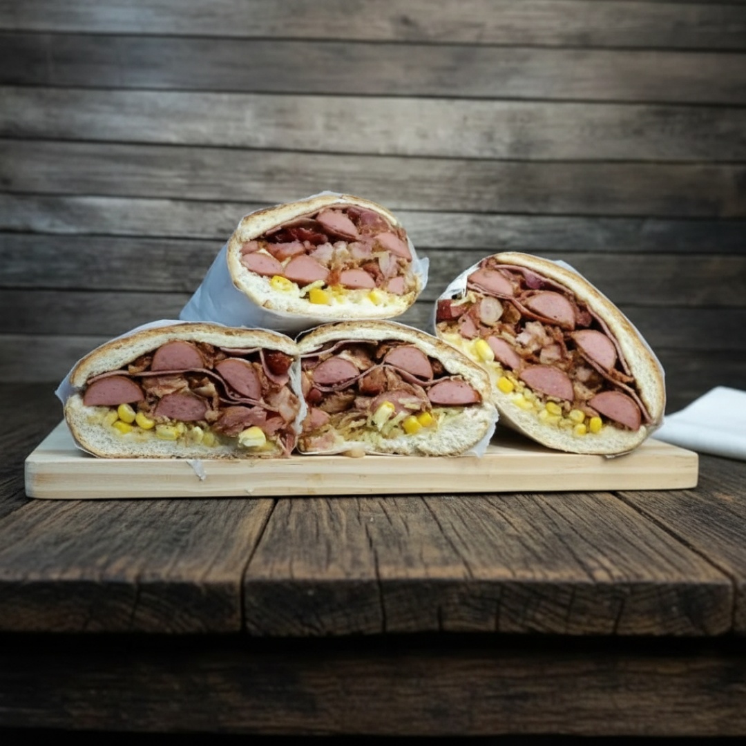 Pão,maionese,5 salsicha perdigão,mussarela,bacon,milho,batata palha