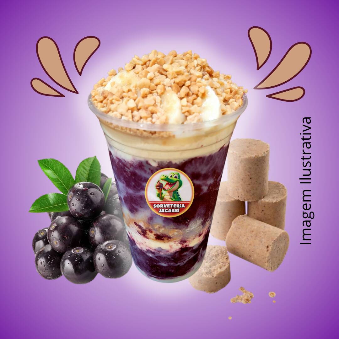 Acompanha no Copo: Banana, Leite em Pó, Cobertura, Paçoca e Granulado ou Amendoim