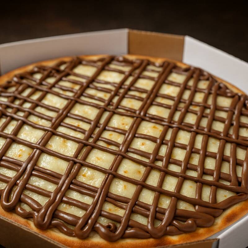 MASSA TRADICIONAL, CREME DE LEITE, MUSSARELA E CHOCOLATE AO LEITE