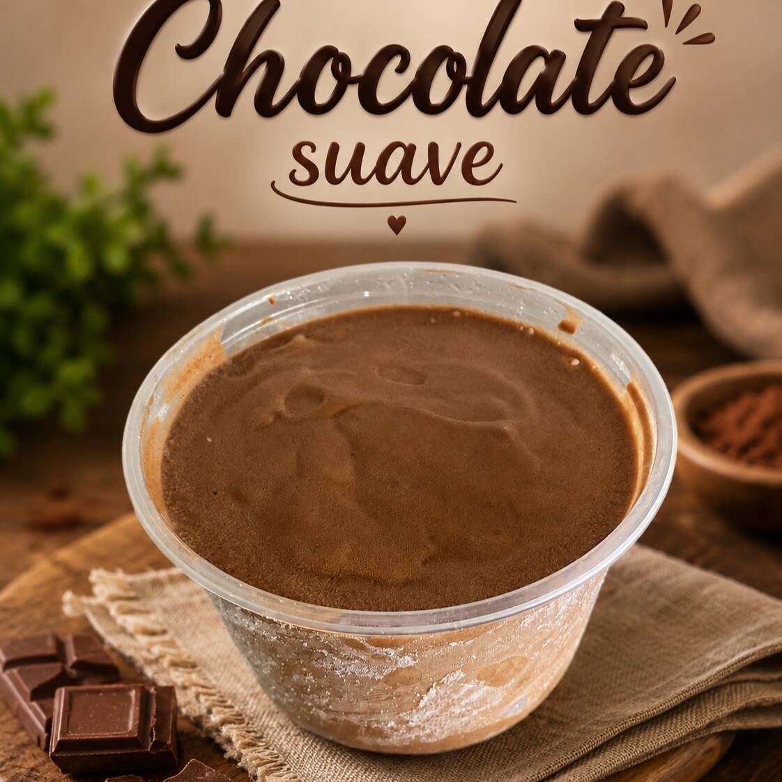 sorvete de chocolate suave , cerca de 700gramas