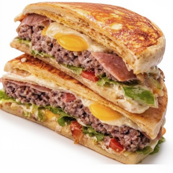 Pão artesanal, maionese da casa, carne burguer 120g, queijo derretido, ovo caipira, bacon defumado artesanal, alface crocante e tomate fresco.