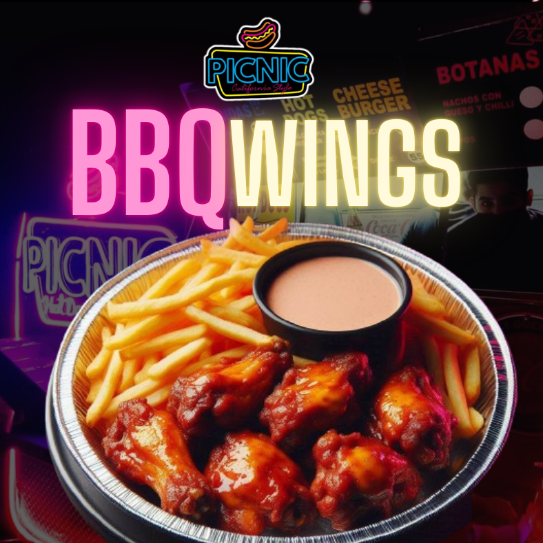 6 BBQ Wings con papas fritas