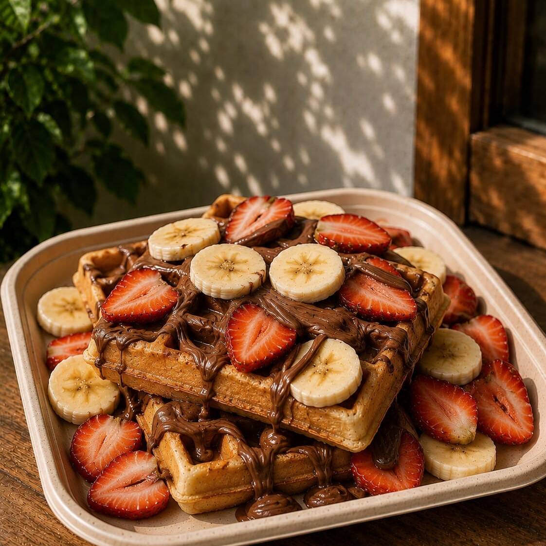 Waffles Con Fruta Y Crema De Avellana