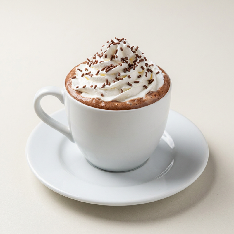 Delicioso chocolate quente feito com cacau e leite condensado. Acompanha chantilly na cobertura.180ml