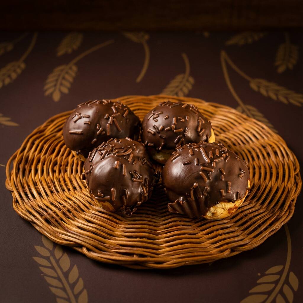Mini eclair de chocolate super recheada, com massa macia e cobertura irresistível de chocolate. Pequena no tamanho e gigante no sabor, perfeita para adoçar qualquer momento.