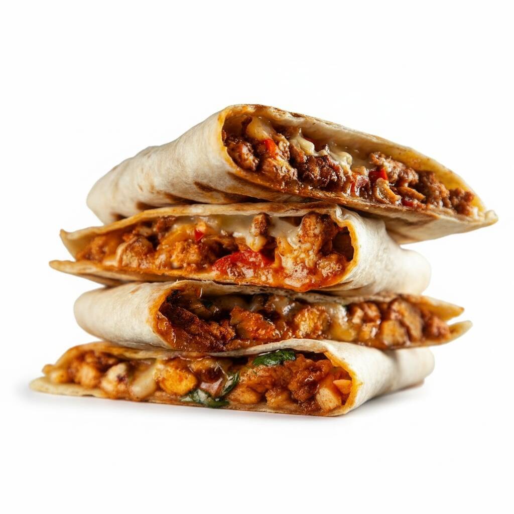 Tortillla de trigo recheada com chilli, tomate e queijo vegetal ralado. para pedir molhos ou pimentas a parte, selecione também o item ""embalagem extra"" Sem pimenta. Para adicionar pimenta selecione no campo complementos para pedir molhos ou pimentas a parte, selecione também o item ""embalagem extra"""Atenção: NÃO TEM COMO RETIRAR COENTRO, CEBOLA E ALHO Peso médio:120g