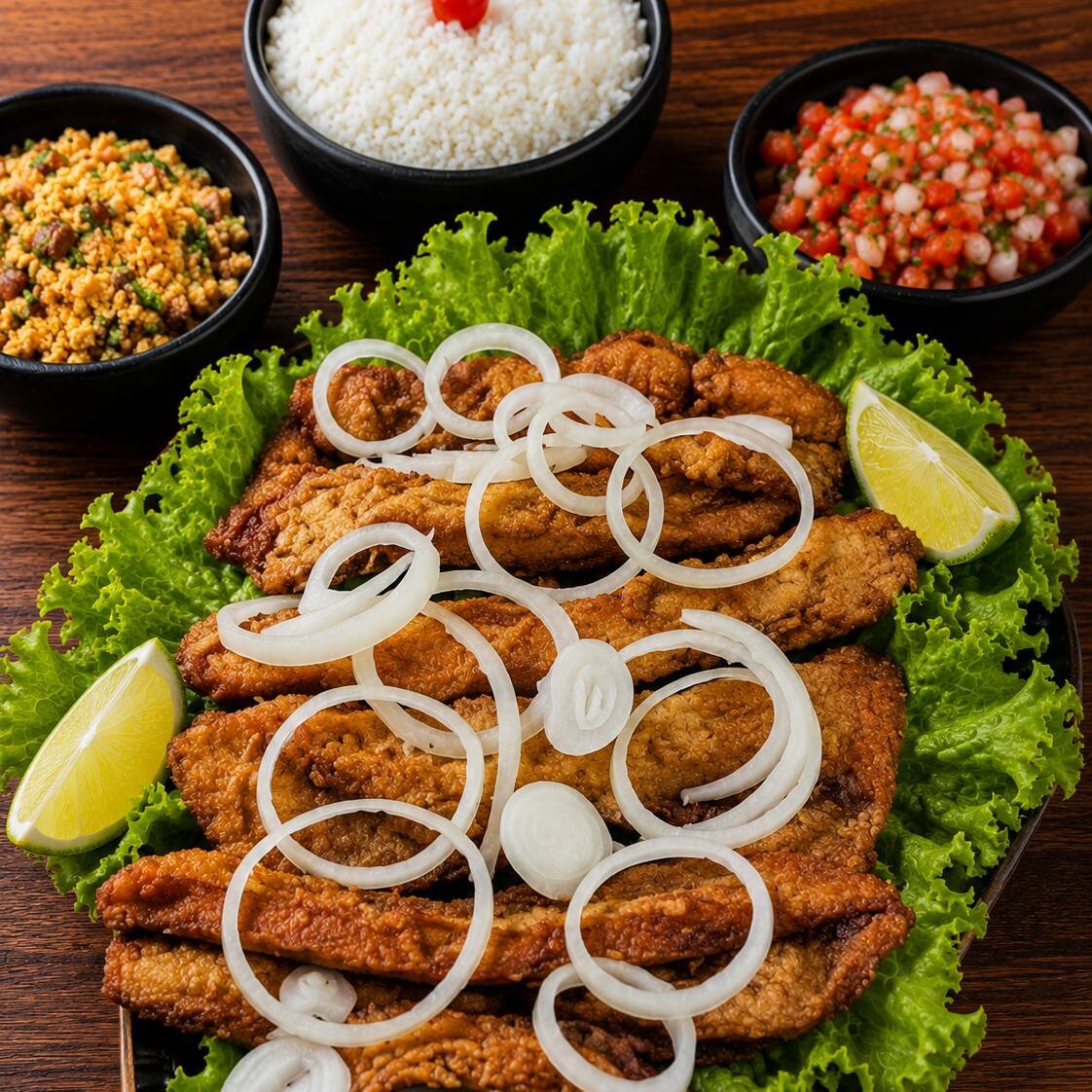 Acompanhamentos: Arroz, Feijao Tropeiro e Vinagrete