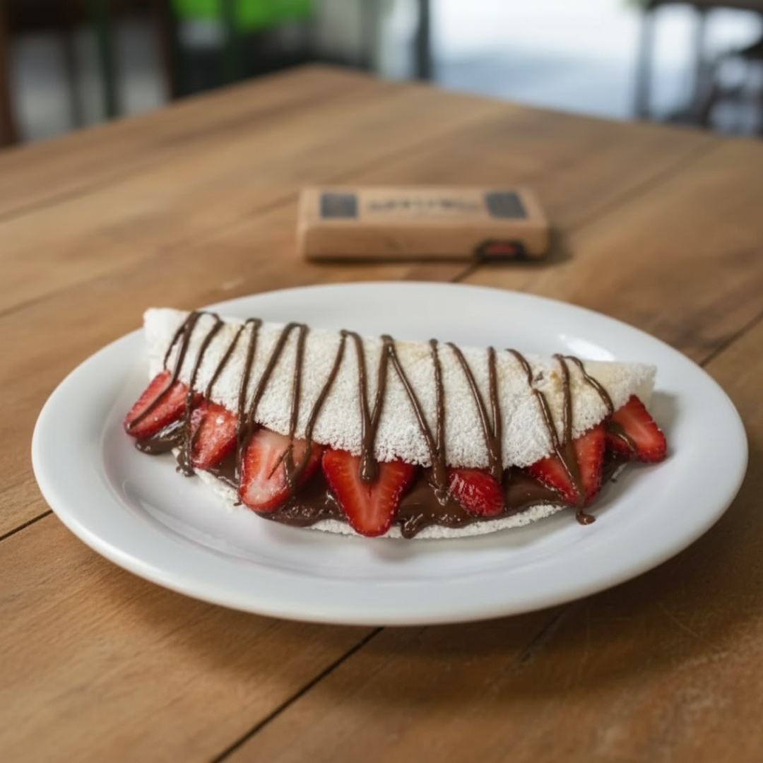 Deliciosa Tapioca Feita Com Massa 100% Artesanal, Recheada Com Nutella Cremosa E Morangos Frescos. Irresistível!