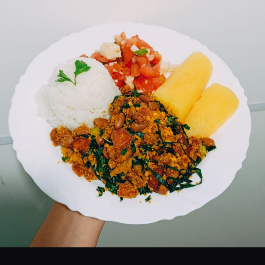 Arroz , feijao tropeiro , vinagrete e mandioca + espeto + refri