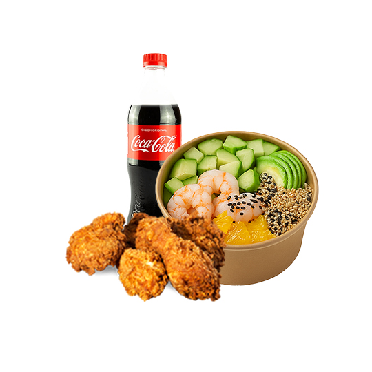 Poke Bowl + 2 alitas + Gaseosa