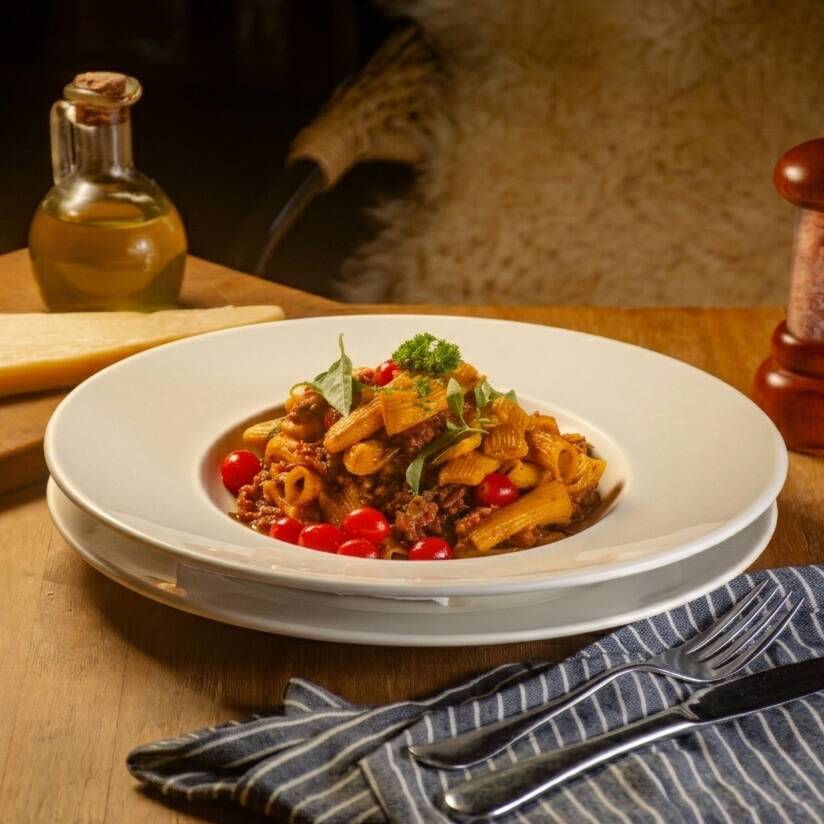 Massa artesanal envolvida em ragu encorpado de calabresa e carne moída. Sabor intenso e bem temperado. Acompanha Entrada e Sobremesa Grátis!!!