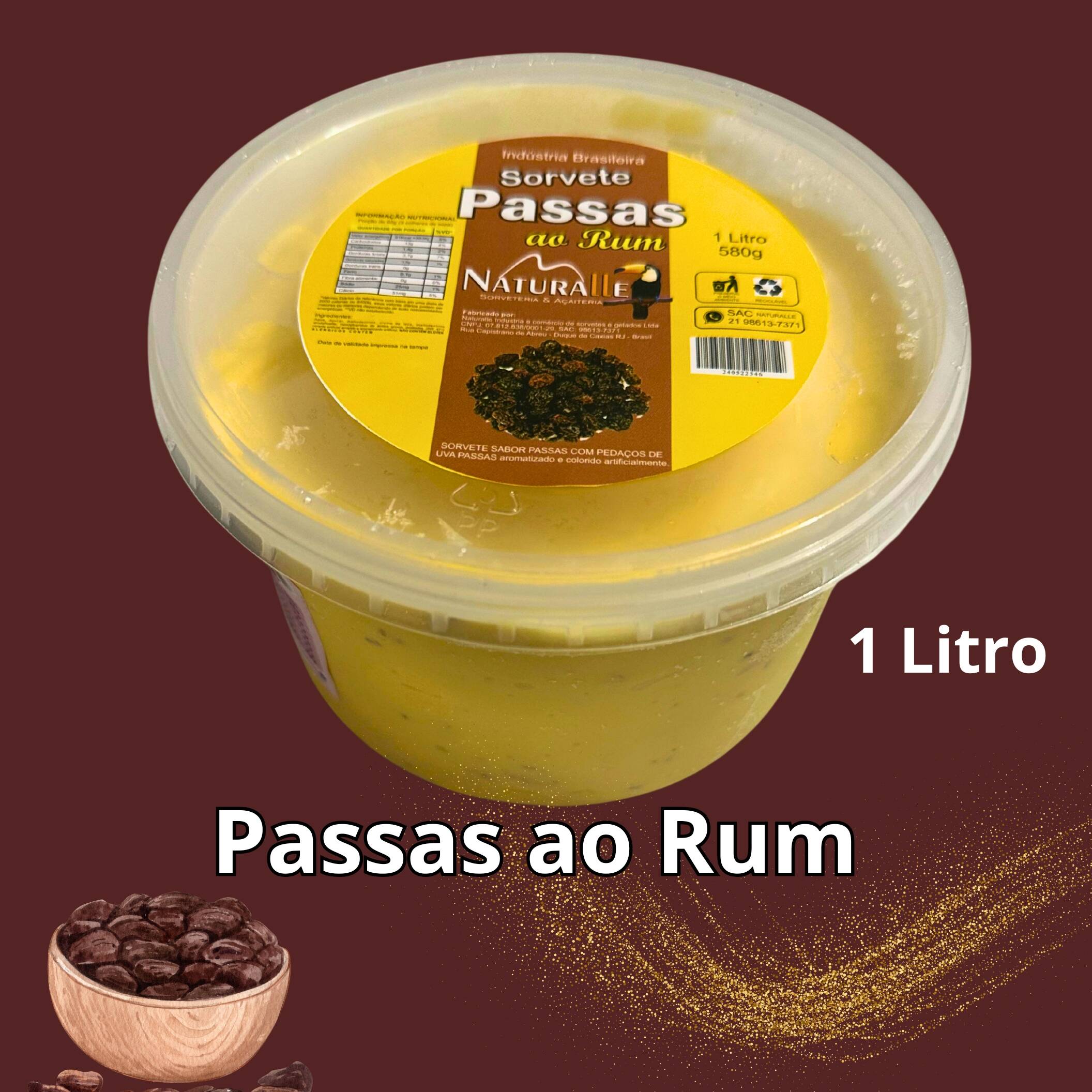 1 litro Sorvete Gourmet sem gordura hidrogenada