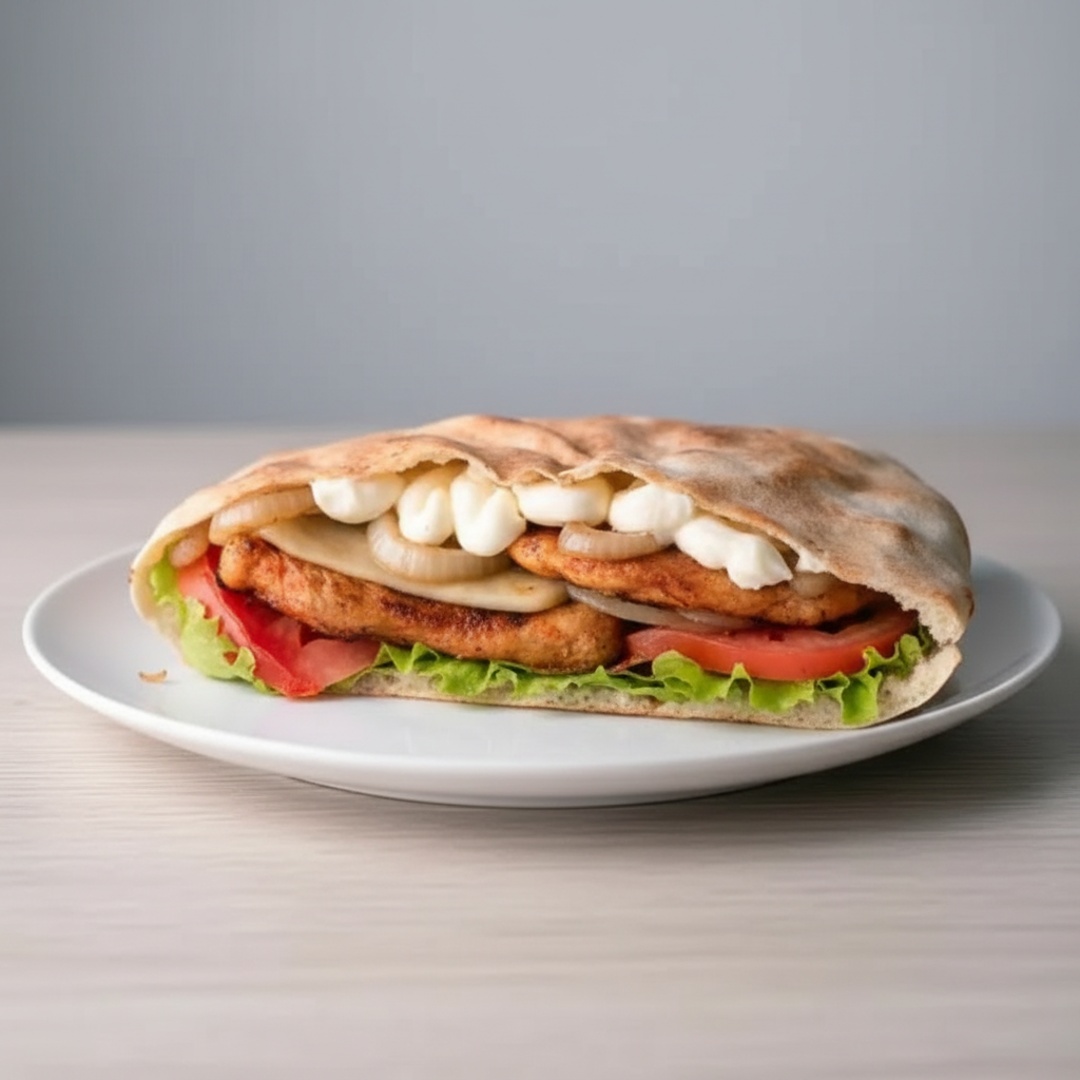 2 Filés De Frango Grelhado Com Muçarela, Cebola, Alface E Tomate No Pão Sírio. Serve 2 Pessoas!