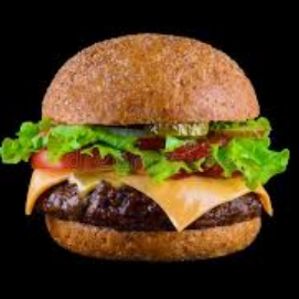 150g de Burguer artesanal de fraldinha com tomate, alface, cebola roxa, molho verde, picles e queijo prato no pão de brioche