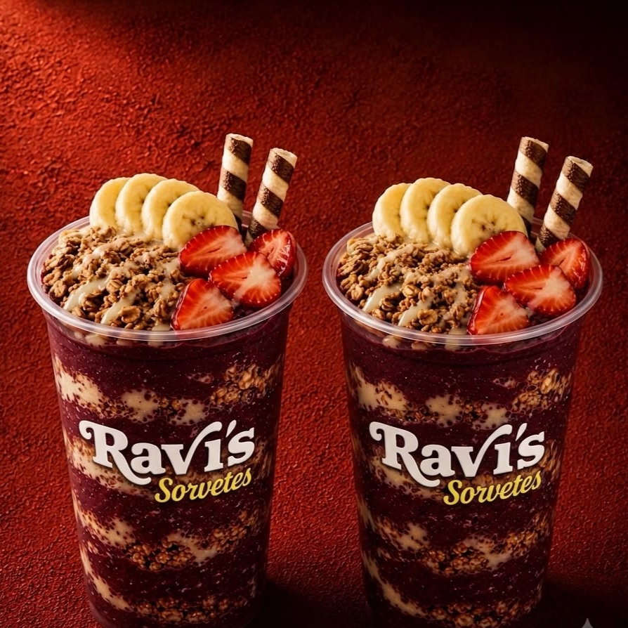 2 copos de 500ml com açaí, misto ou baunilha.
