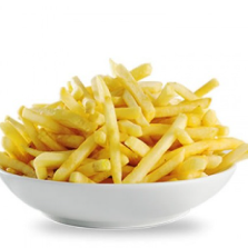 Batata palito crocante e sequinha e acompanha maionese verde da casa.