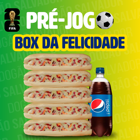 Delicie-se com o nosso Box da Felicidade Salvador! Esta oferta irresistível inclui quatro saborosos Dogões Salvador, fartamente recheados e preparados com todo o carinho. Como bônus, você ganha o 5º Dogão completamente grátis! Para completar, acompanha um refrescante refrigerante de 1l, perfeito para equilibrar os sabores. Um verdadeiro deleite que celebra a essência da culinária de Salvador, aguardando para ser saboreado por você. Aproveite esta oferta e sinta o sabor da felicidade!