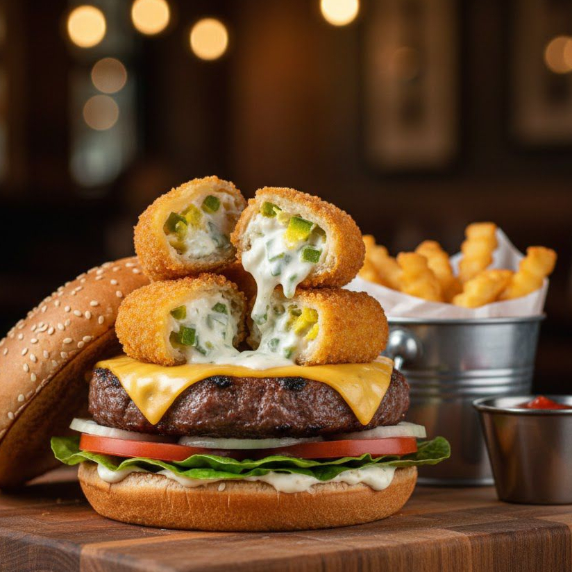 HAMBURGUESA CON CHILES RELLENOS DE PHILADEHIA