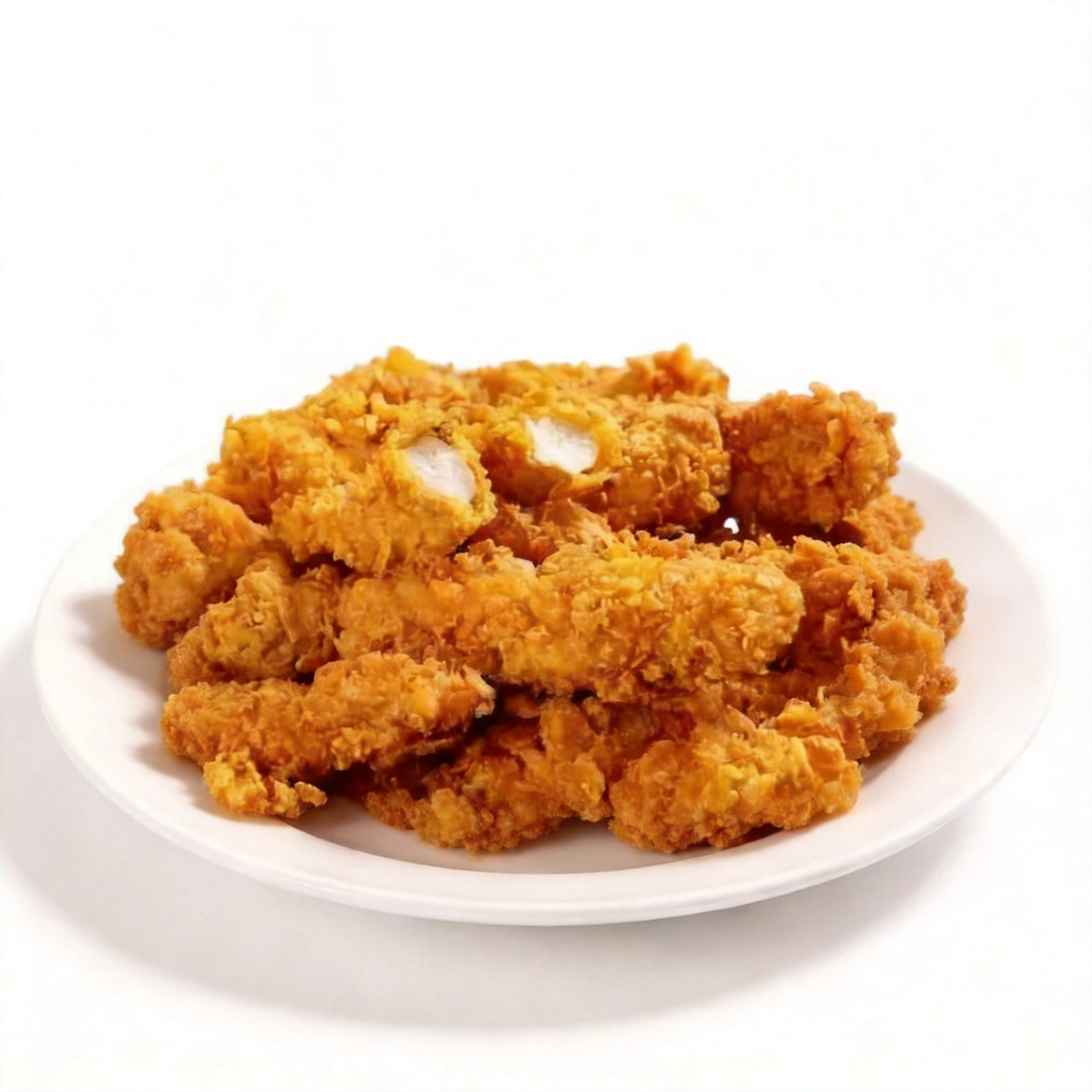 Frango crocante, Feijão, macarrão, salada de maionese, farofa e macaxeira