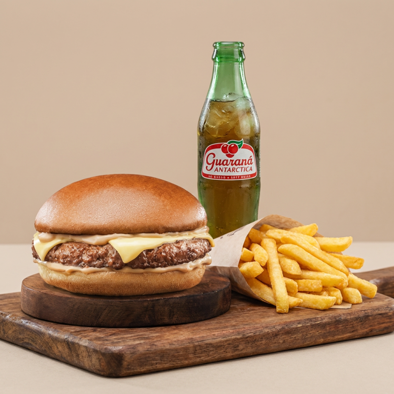 Combo Oferta do combo X-Burger (pão. Carne 160gr, queijo e maionese defumada). Acompanha porção de fritas 150gr, Bebida a sua escolha.