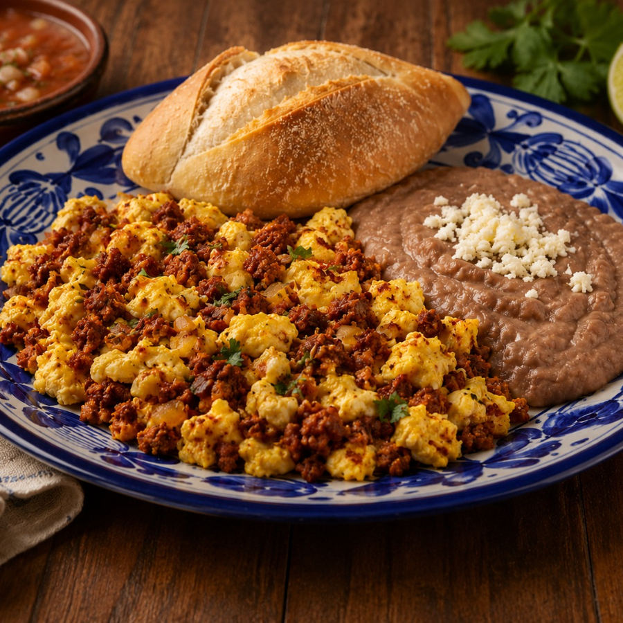⭐Huevos con Chorizo y Frijoles Refritos