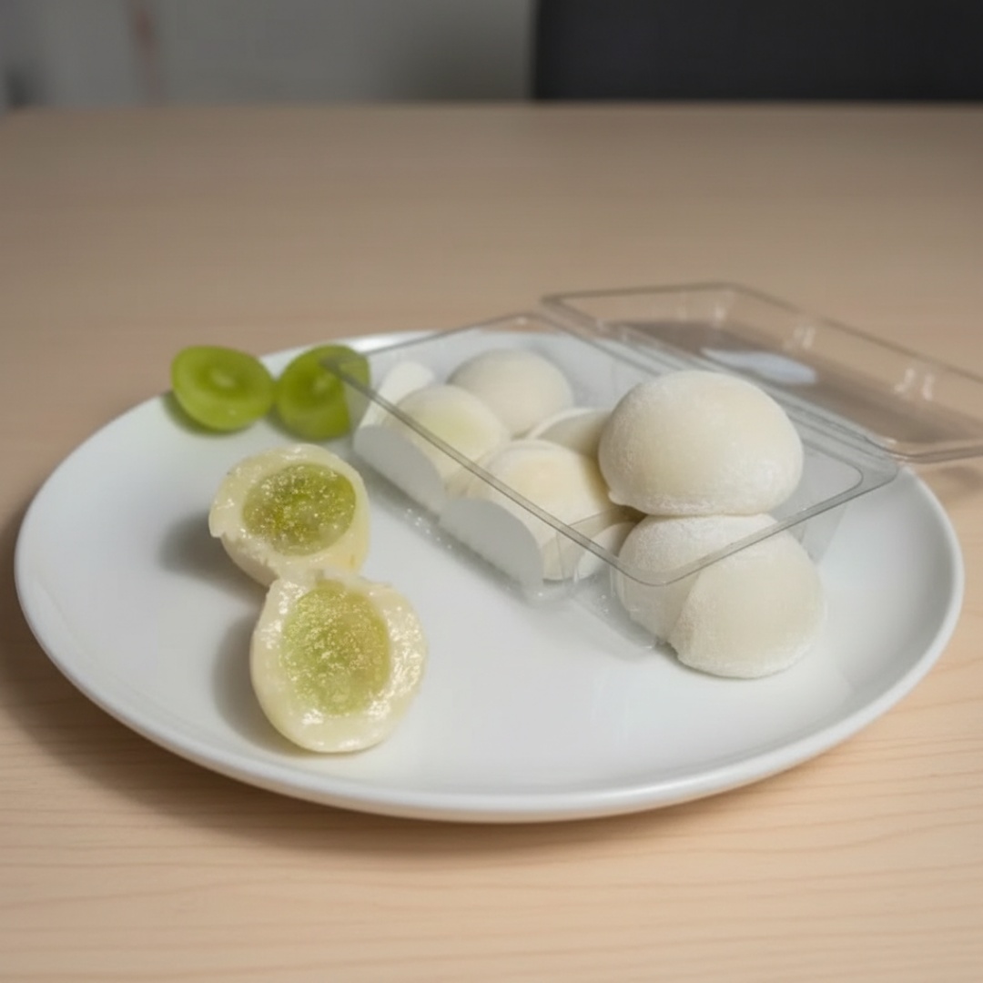 4 unidades de uvas envolvidas no brigadeiro de leite Ninho