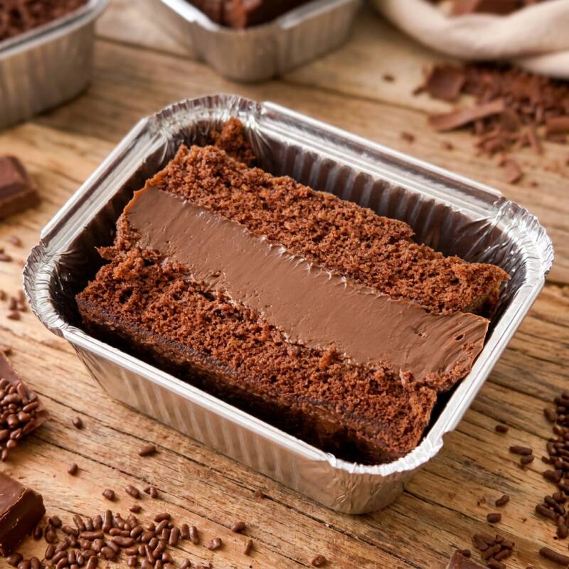 Massa 100% cacau com brigadeiro ao leite