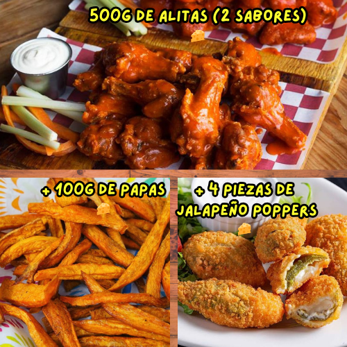 COMBO 10: 500gr Alitas +100gr Papas+ 4 Jalapeños