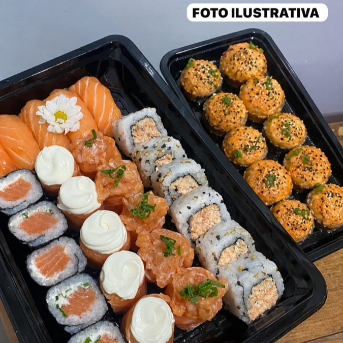 Peças frescas todos os dias! As peças desse combo são: 5 niguiri salmão, 5 joe cream cheese, 5 joe filadélfia, 5 hossomaki filadélfia e 6 uramaki salmão grelhado + 10 hot filadélfia // Acompanha: 2 sachês de shoyu, 2 sachês de tarê e 1 hashis (palitinhos)
''ATENÇÃO: os uramakis gourmet podem ir com: cebola crispy, couve crispy, alho crispy, doritos e geleia de pimenta doce}''