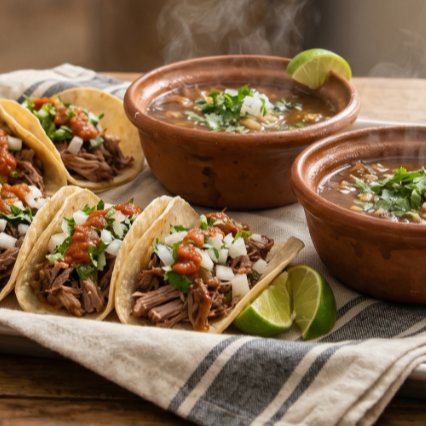 Combo para 2. Tacos de Barbacoa + Vaso de Consome