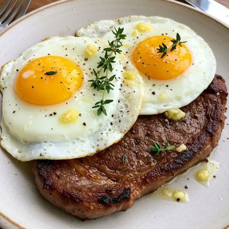 Bife a cavalo preparado com carne suculenta grelhada no ponto certo, servido com ovos fritos de gema macia. Acompanha arroz branco soltinho, feijão saboroso e fritas crocantes, garantindo uma refeição completa, tradicional e muito saborosa.